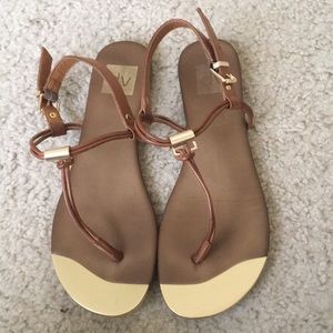 Tan and gold sandals